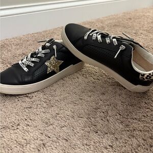 Black Sneakers with Gold Star and Leopard Detail